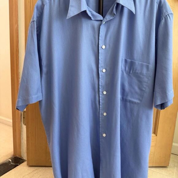 Conte di Milano Shirt Mens 17 1/2 Blue Button Up S/Sleeve Business Casual XXL - Picture 1 of 11